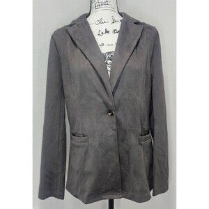 Allegra K Faux Suede Lapel Collar Long Sleeve Casual Work Office Jacket Size M